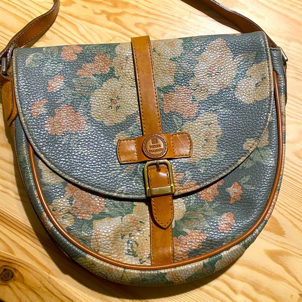 Pierre Balmain cross body leather satchel flower print purse